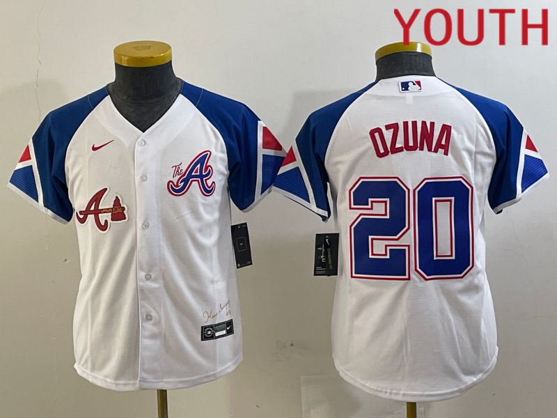 Youth Atlanta Braves #20 Ozuna White City Edition 2024 Nike MLB Jersey style 2